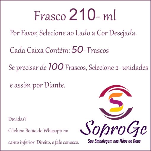 Frasco silhueta 210 ml em varias cores com varias cores de tampas